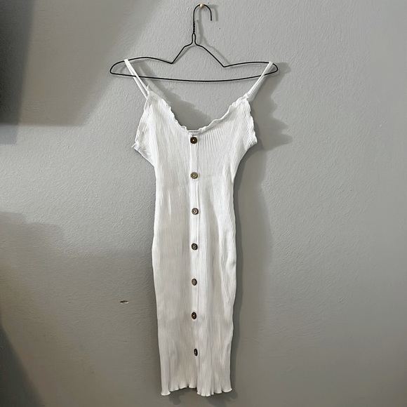 Vintage Dresses & Skirts - white summer button-up corduroy ribbed mini midi dress sz. medium